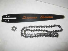 Carving bar, chain, sprocket